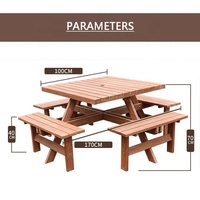 Ensemble de table à manger carrée en bois moderne et durable, bancs de pique-nique d'extérieur résistants aux intempéries pour cour, hôtel, villa