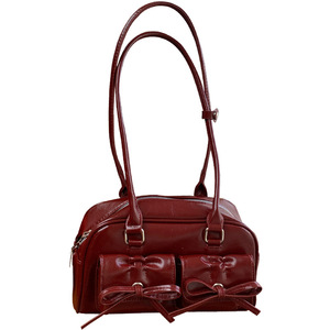 กระเป๋าสะพายไหล่เย็บลายโบว์สีแดง ทรงสี่เหลี่ยมแนวนอน ปิดด้วยซิป เหมาะสำหรับใส่ในชีวิตประจำวัน กระเป๋าถือผู้หญิง ฤดูหนาว 2024 - Product Image 5