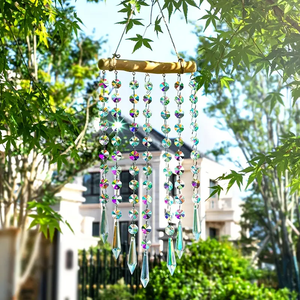 1pc kaca warna-warni Suncatcher kristal angin lonceng gantung ornamen dengan liontin kayu untuk jendela & kamar dekorasi - Product Image 3