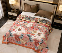 Couverture en chanvre/coton écologique à motif floral et papillons, 230 cm x 250 cm, pour usage domestique