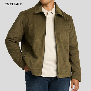 Men Faux Suede Jacket Vintage Zip Up Turn <b>Down</b> Collar Casual Short Coat Autumn Winter Outerwear - Product Image 1
