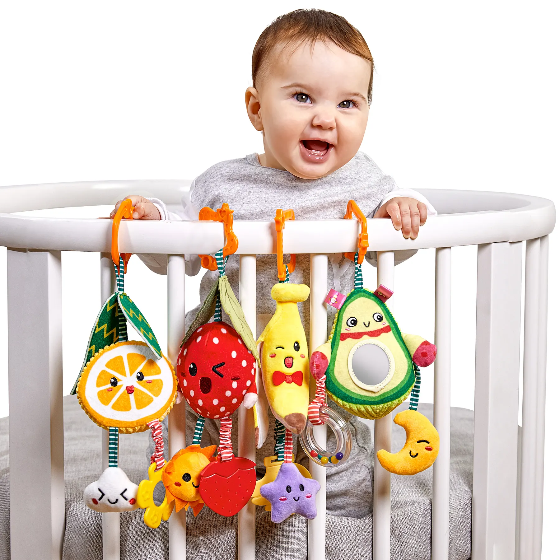 Tumama Fruit Strawberry Banana Orange Avocado Soft Infant Rattle And Teether Toy Plush Hanging Baby Stroller Rattles Toys