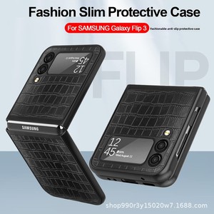 เหมาะสำหรับ Samsung Galaxy Z Flip3/Flip โทรศัพท์แบบพับได้ลดราคา 60% เคสหนังลายจระเข้คุณภาพสูง ป้องกันรอยนิ้วมือ และ - Product Image 1
