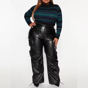 Fabricant de vêtements sur mesure, <span class=keywords><strong>pantalon</strong></span> cargo en <span class=keywords><strong>cuir</strong></span> long décontracté pour <span class=keywords><strong>femme</strong></span>, taille haute, poches amples, style streetwear, jambes larges - Product Image 4