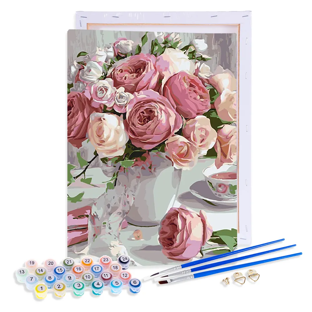Paint by Number Kits Roses Bouquet Oil Painting on Canvas for Adults and Beginner Drawing