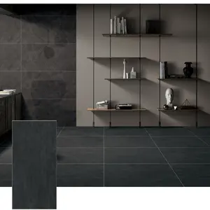 China Foshan High Quality Anti Slip Dark Blue Concrete Look Glazed Floor Tile 16x32 For Bathroom And Toilet