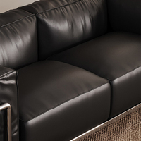Canapé sectionnel en cuir noir de style minimaliste italien, design Corbusier, design antique, acier inoxydable, salon, bureau à domicile