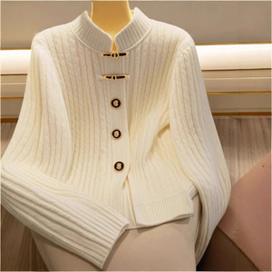 Cardigan Elegante Autunnale di Alta Qualità in Viscosa e Lana con Collo Halter e <span class=keywords><strong>Pizzo</strong></span> Lavorato a <span class=keywords><strong>Maglia</strong></span>, Top Unico e Super Elegante per Donna, Maglione Bianco 012 - Product Image 5
