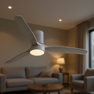 Ventilador de techo LED de 52 pulgadas, color plateado, 3 aspas de madera maciza, motor DC, control remoto para sala de estar - Product Image 2