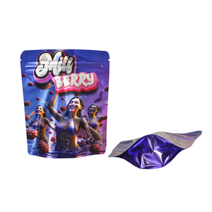 Dapat disesuaikan 3.5g 7g 14g 28g Mill Berry Holographic Mylar Gravure dicetak tas penyimpanan daur ulang bau kunci ritsleting kecil - Product Image 2