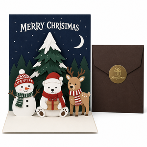 Carte de Noël 3D Pop-up ZS-PC0309 au design original, motif Cabane Pleine Lune, Père Noël et Renne, découpée au laser - Product Image 1