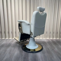 Fauteuil de Barbier Inclinable Blanc de Luxe, Chaise de Salon Hydraulique Multifonctionnelle pour Rasage, Tatouage, Spa, Équipement de Coiffure et de Beauté