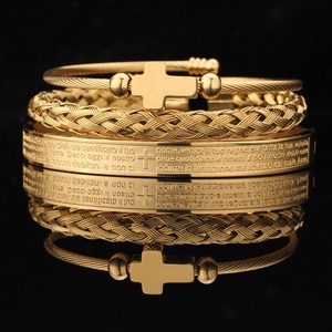 2026 Hot-Selling Stainless Steel Punk Style <strong>Bracelet</strong> Set-Roman Numeral Bangle &amp; Titanium Steel Cross Chain <strong>Combo</strong> for Men Party - Product Image 1