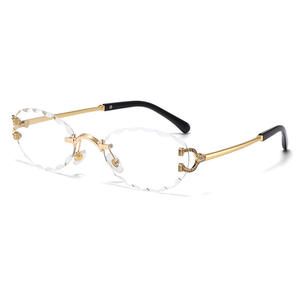 2025 nueva moda Oval <span class=keywords><strong>gafas</strong></span> sin montura hombres Uv400 <span class=keywords><strong>gafas</strong></span> de sol de lujo mujeres marcos de Metal de alta calidad logotipo propio personalizado - Product Image 5