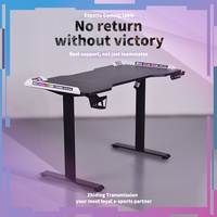 Bureau de jeu moderne personnalisé en gros, réglable en hauteur, avec levage électrique, éclairage LED RGB, en métal noir, table d'ordinateur extensible