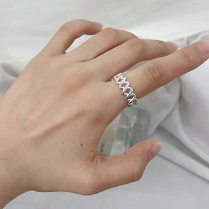 S925 Sterling Silver Geometric Hollow <b>Open</b> <b>Ring</b> Minimalist Index Finger Jewelry Unisex Everyday Wear - Product Image 1