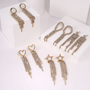 Boucles d'oreilles pendantes de luxe rétro en forme de cœur avec pampilles pour femme, plaqué or 18 carats, strass, franges, acier inoxydable, bijoux tendance 2026 - Product Image 3