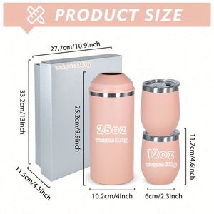 Set de Regalo Enfriador de Botellas de 25 oz con Logotipo Personalizado - Enfriador Portátil de Acero Inoxidable y 2 Copas de Vino sin Tallo - Product Image 2