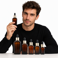 Flacon de sérum pour soins de la peau en verre brun de luxe, 20 ml-100 ml, avec bouchon à vis et compte-gouttes, coffret pour diffuseur