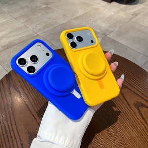 Coques de téléphone portable magnétiques en silicone liquide personnalisées pour iPhone 17 16 Pro Max avec support télescopique, bouton IA et protection antichoc - Product Image 3