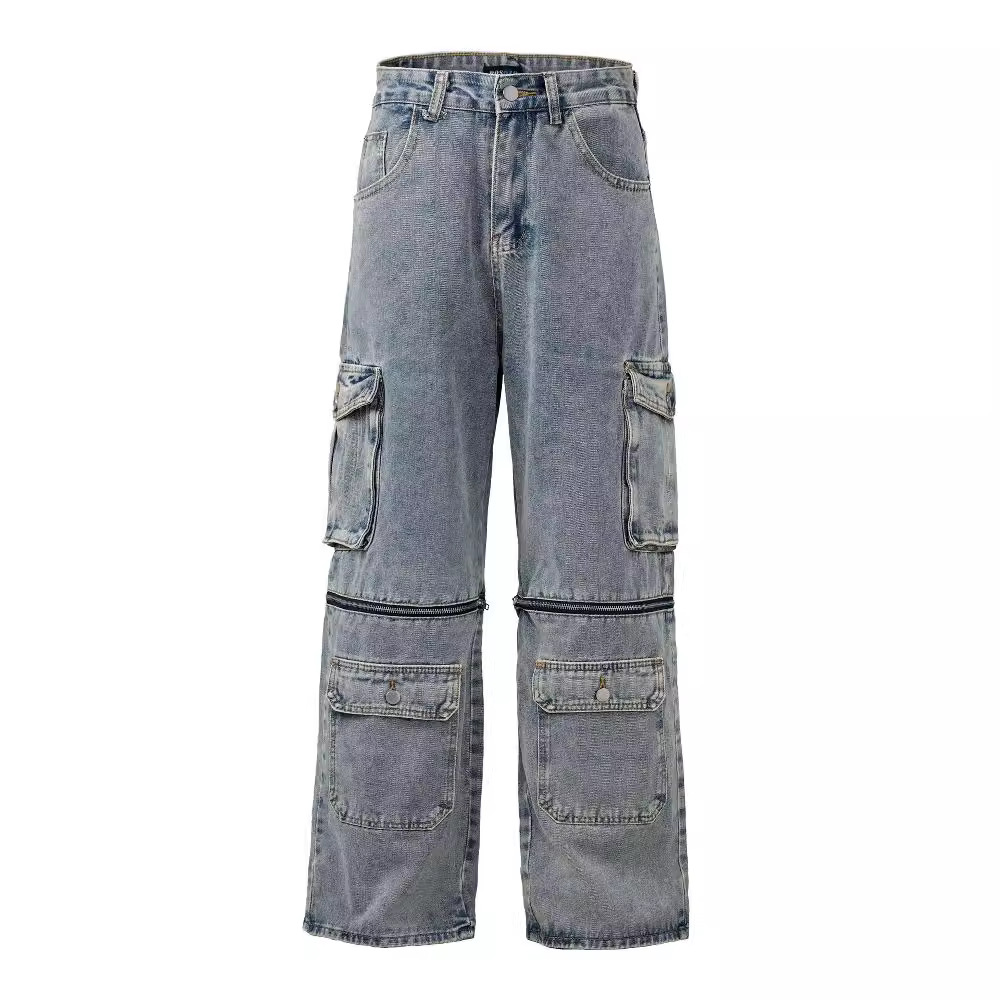 wide baggy spray processing denim trousers / ワイドバギー
