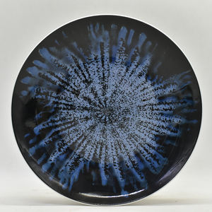 Service de vaisselle en grès de porcelaine osseuse écologique, porcelaine unie bleu en céramique, bord contrasté de luxe tourbillon pour cadeaux d'affaires - Product Image 1