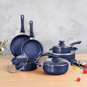 Batterie de cuisine antiadhésive violette en promotion avec couvercles en verre et poignées en acier inoxydable, 8 pièces, compatible lave-vaisselle et four - Product Image 4