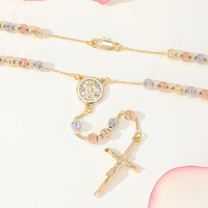 Joyería Religiosa, Collar con Cruz de Rosario en Forma de Y de San Benito, Chapado en Oro de 14k - Product Image 3