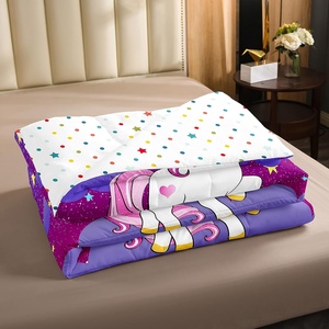 Mignonnes jumelles filles licorne couette ensemble Kawaii couette violet arc-en-ciel galaxie étoiles fantaisie réversible moderne imprimé dessin animé enfants - Product Image 3