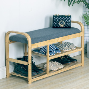 Bamboo Shoe <b>Rack</b> With Cushioned Seat Multi Tier Storage For Entryway Changing Shoes Dustproof Minimalist Design - Product Image 1