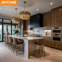 Armoires de cuisine modulaires en bois massif avec placage en bois de noyer traditionnel, couleur bois de noyer, style ferme, avec comptoirs en granit artificiel