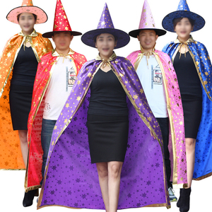 CM219 Adult Wizard Halloween Party Costume Glitter Star <strong>Witch</strong> <strong>Hat</strong> Cape Cloak for Adult Cosplay Party - Product Image 1