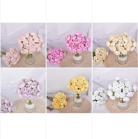 YM Penjual Terlaris Bunga Mawar Peony Mini Sutra Buatan 27 Tangkai Buket Bunga Dekorasi Pernikahan Pengantin Putih Pink