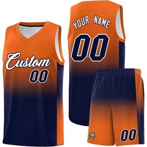 Shorts de basket-ball personnalisés à dégradé avec nom et numéro pour hommes et jeunes, uniforme respirant à col en V, impression sublimée - Product Image 1