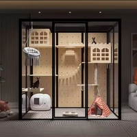 Livraison Rapide Grande Villa de Luxe pour Chat avec Vitrage Trempé, Bois et Aluminium, Enclos pour Chat, Maison pour Animaux de Compagnie, Maison Intérieure pour Chat