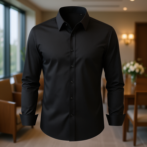 Chemise habillée slim fit pour homme, manches longues, noire, extensible, infroissable, pour affaires, formelle, mariage - Product Image 2