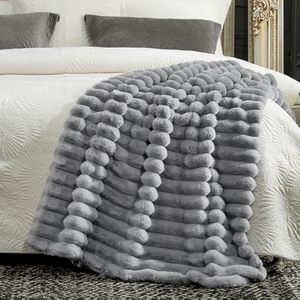 Couverture confortable en <span class=keywords><strong>fausse</strong></span> <span class=keywords><strong>fourrure</strong></span> pour canapé couverture rayée en peluche chaude pour canapé chambre salon décor à la maison idée cadeau d'hiver - Product Image 6