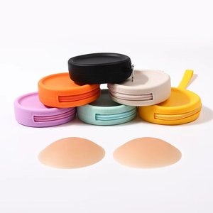 Cache-seins en silicone mat haut de gamme, adhésif, imperméable, respirant, anti-transpiration, cache-tétons, pochette de voyage en EVA avec fermeture éclair - Product Image 1