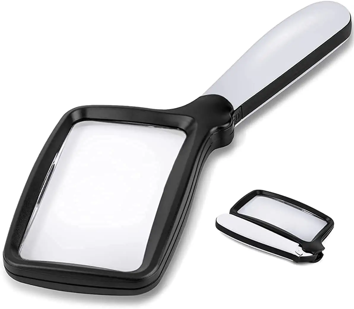 Rectangular Hand Magnifying Glass Handheld Folding Reading Magnifier 3X Magnification with 5 Dimmable LEDs