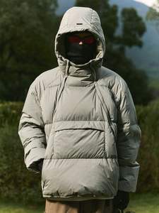 Veste d'hiver nouvelle mode grande taille, couleur unie, respirante, fermeture éclair diagonale, capuche, ample, fonctionnelle, avec grandes poches - Product Image 1