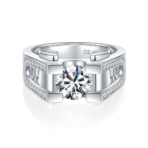 Women's 925 Silver Moissanite Engagement <b>Ring</b> Round Brilliant Cut Geometric Design Prong Setting Classic Style - Product Image 4
