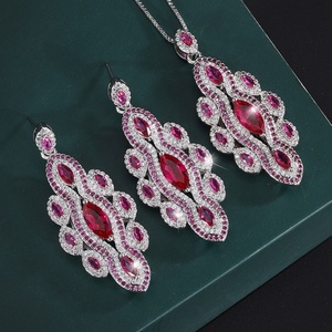 High Quality Eco-friendly Copper 5*9MM Red Cubic Zirconia Retro Ancient Style Handmade Pendant <b>Earrings</b> Jewelry <b>Sets</b> for Women - Product Image 3