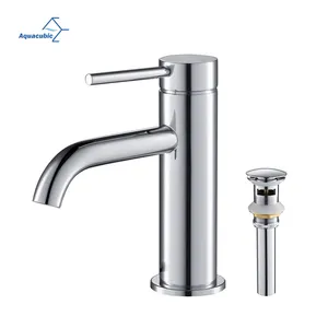 Aquacubic Chrome Bathroom Faucet Single Hole Sink Mixer Tap Hot Cold Water Faucet