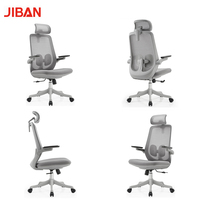 Chaise de bureau exécutive pivotante en maille, réglable en hauteur, ergonomique, avec double appui-tête et accoudoirs, en plastique gris foncé, pour atelier et école