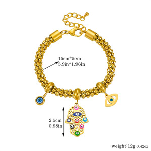 European American Style Gold Plated Stainless Steel Fatima Hand Eye Charm Bracelet Unisex Gift Jewelry - Product Image 4