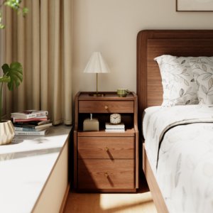 US Stock Narrow Solid Rubber Wood Nightstand with 3 Drawers Modern <strong>Skinny</strong> <strong>Bedside</strong> <strong>Table</strong> for Bedroom (Fully Assembled) CTG035 - Product Image 1