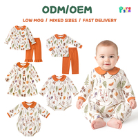 Combinaison à bulles pour bébé garçon certifiée CPC Puresun, imprimé feuilles d'automne personnalisé, col Peter, 100% coton, vêtements pour nouveau-nés de 0 à 3 mois