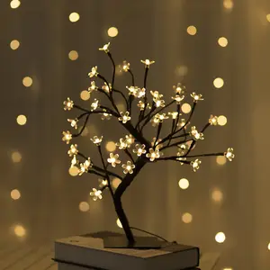 Haushalt Wohnkultur warmweiß Kunststoff Tischplatte USB LED billige künstliche Bäume gefälschte Kirschblüte Baum Licht