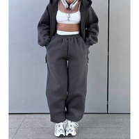 2025 nouveau survêtement Streetwear pour femmes sweat à capuche et pantalon de survêtement de couleur unie ensemble en tissu éponge technique de lavage à l'acide approvisionnement ODM