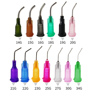 Pointe d'aiguille incurvée en acier inoxydable 18G 45 degrés Base en plastique Aiguille de seringue de distribution industrielle